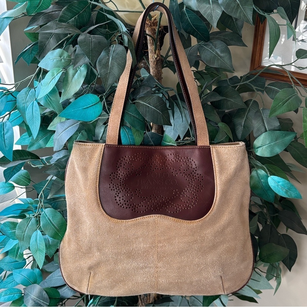 Ralph Lauren Polo Jeans Co. Suede & Leather Shoulder Bag Snap Close Purse Y2K